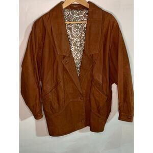 Leather brown oversized unisex tapered vintage jacket 1980 1990